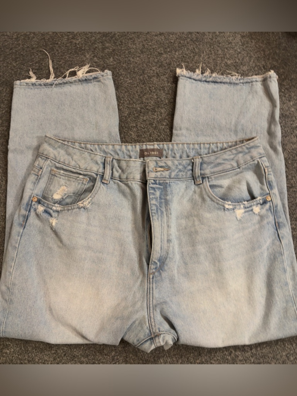 DL1961 Slim Cropped Ankle Straight Distressed Jeans Light Blue Size 31